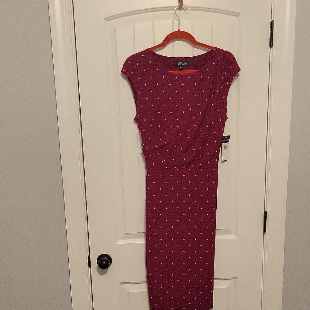 Lauren Ralph Lauren Red Cream Embellished Midi Dress
